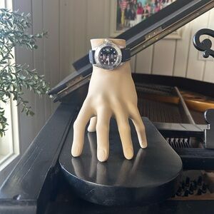 Men's Black Dial Stainless Watch with Black Band